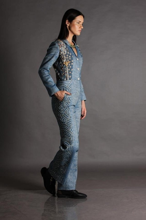 Pure Wool, Silk and Linen-Blend Structured Jumpsuit