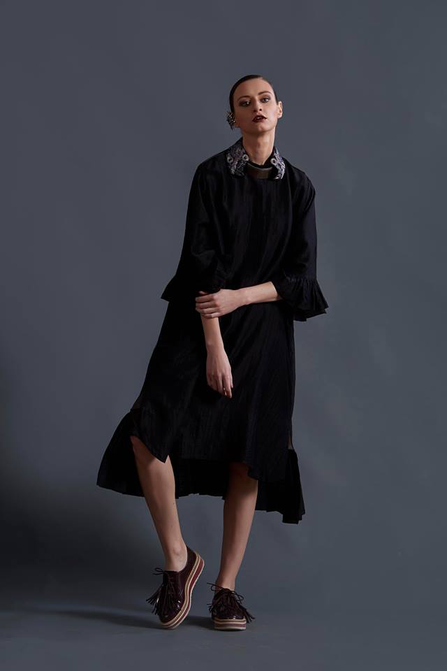 BLACK SILK LINEN DRESS