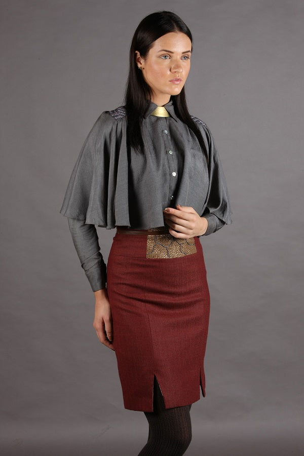 Woollen skirt with embroidered waistband
