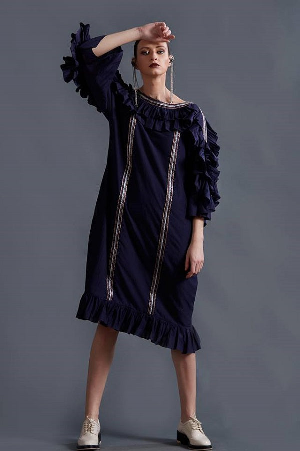 knee length frill dress Elegant Tiered Ruffle Knee-length Satin Dress Mocha