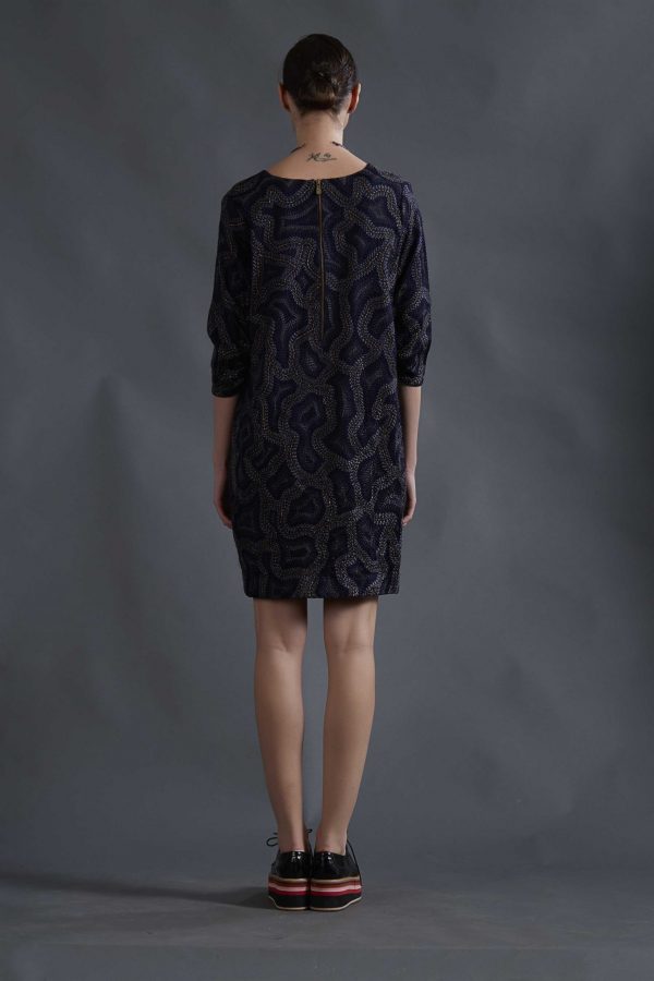 Navy Overall Embroidered Silk Satin