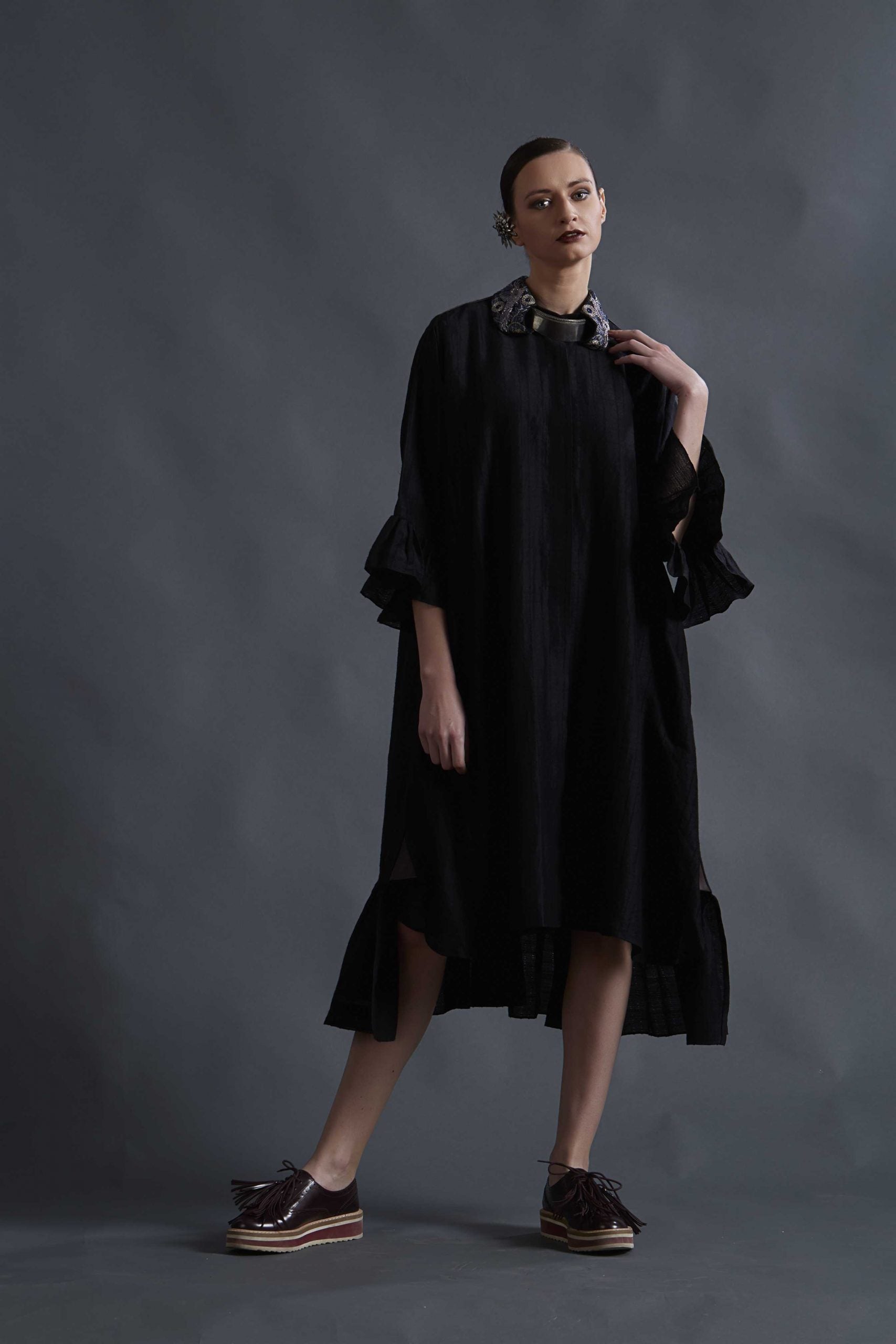 BLACK SILK LINEN DRESS