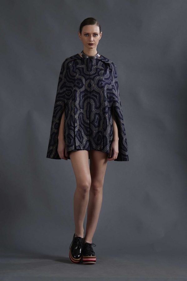 NAVY EMBROIDERED CAPE JACKET