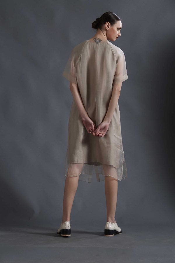 DOUBLE LAYER TAUPE SILK ORGANZA DRESS