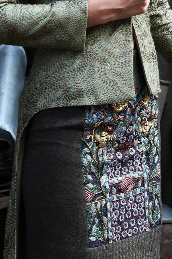 Short Skirt with Embroidered Front Panel