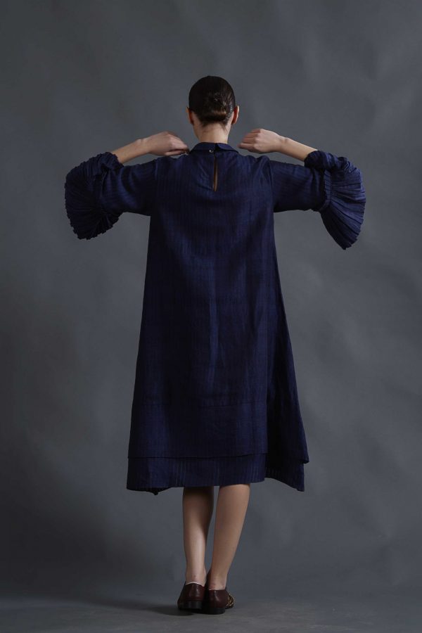 NAVY SILK LINEN TUNIC DRESS