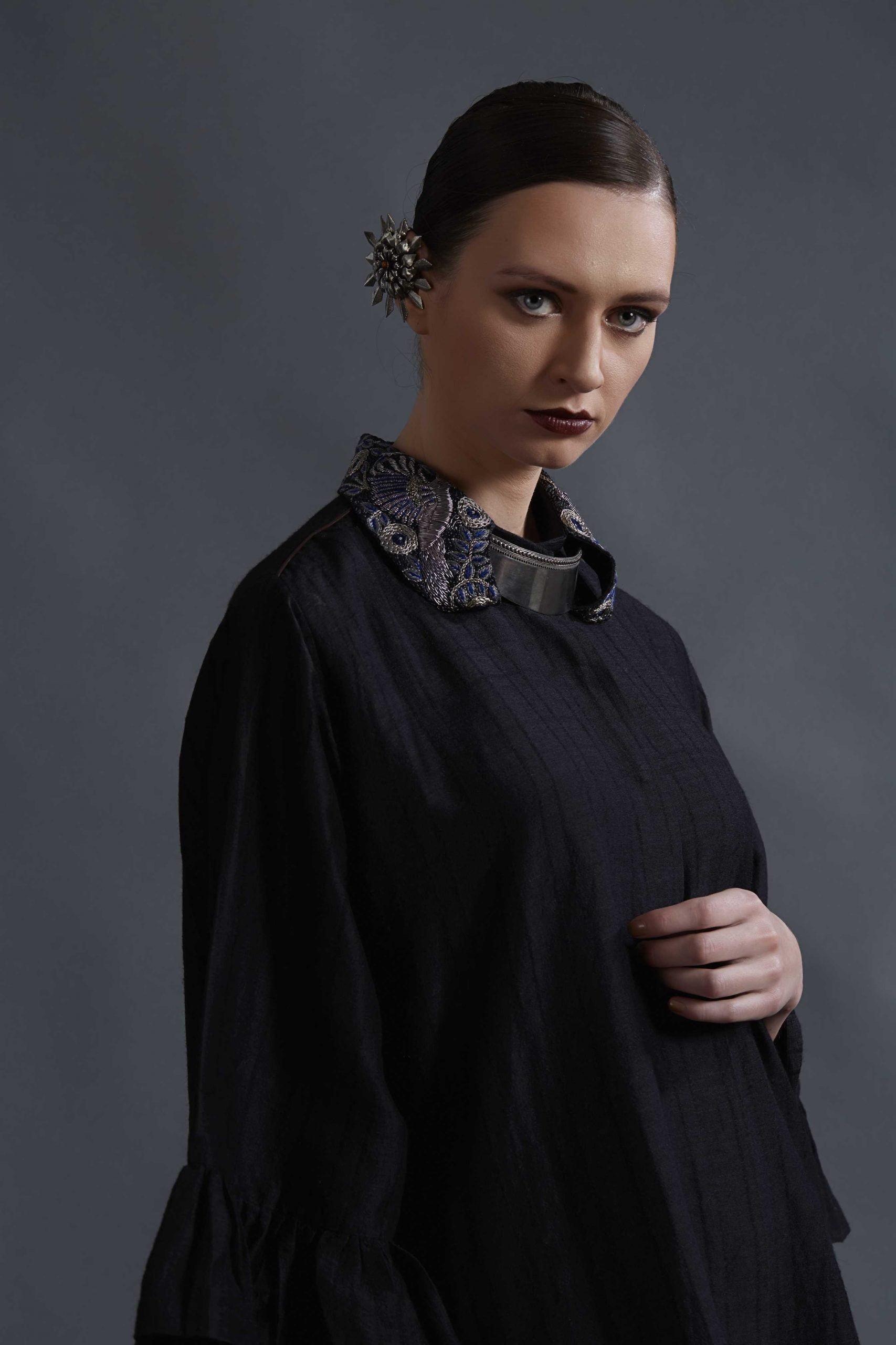 BLACK SILK LINEN DRESS