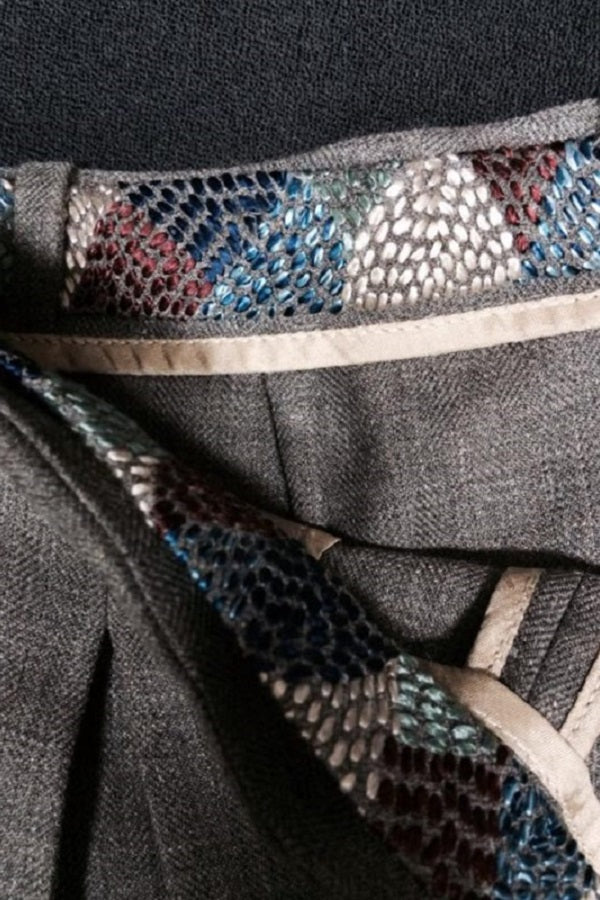 Pure Wool High Waisted Pants with Embroidered Belt