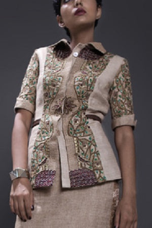 Peplum Jacket in Tusser Silk