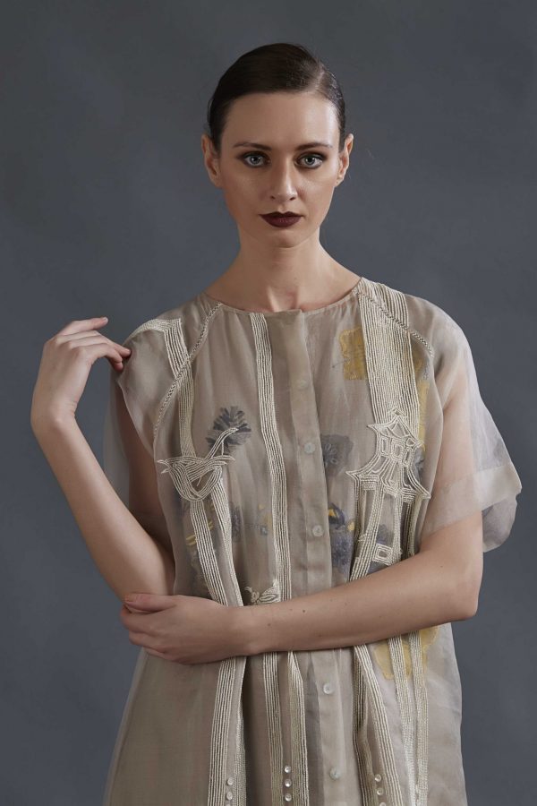 DOUBLE LAYER TAUPE SILK ORGANZA DRESS