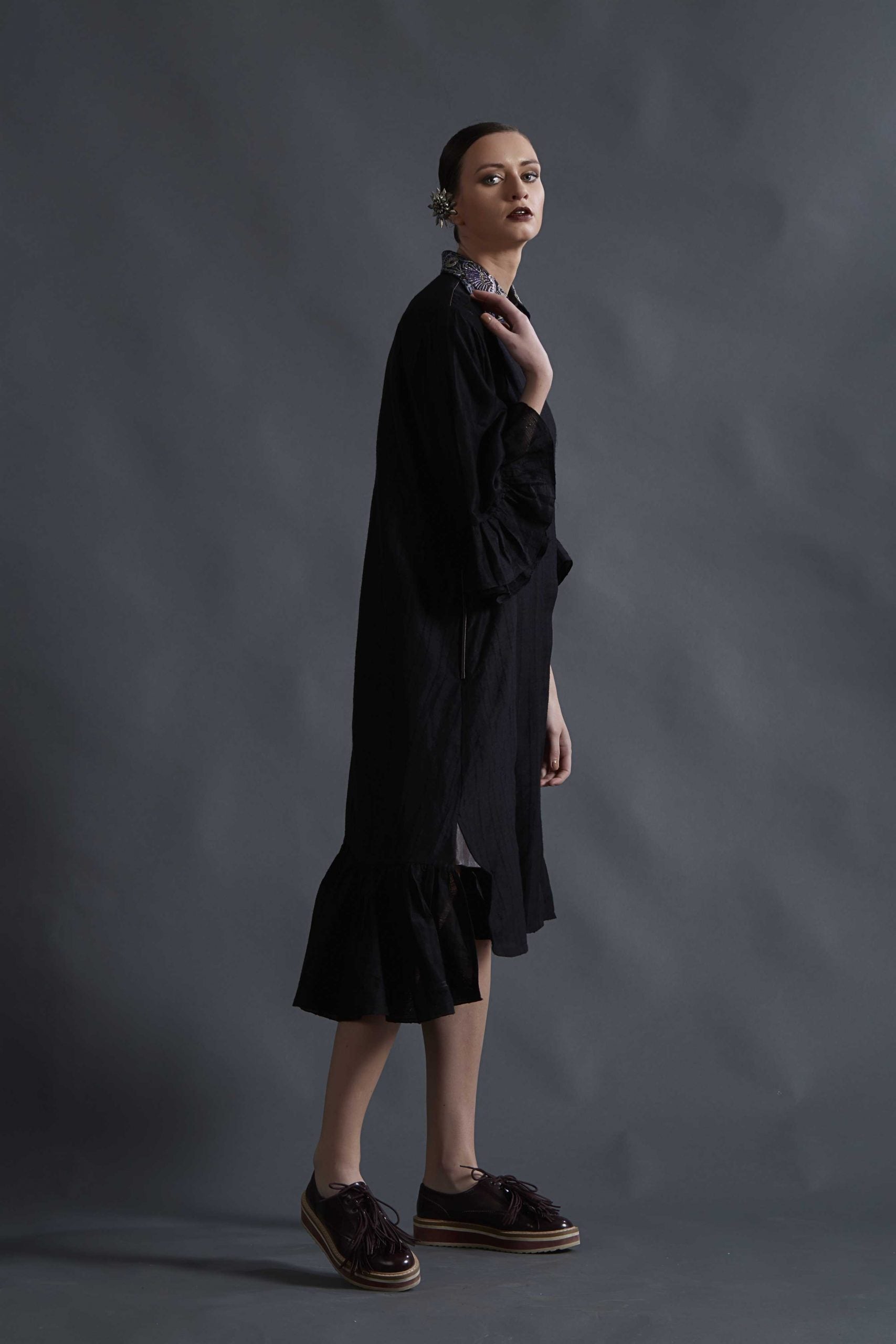 BLACK SILK LINEN DRESS