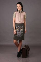 Short Skirt with Embroidered Front Panel