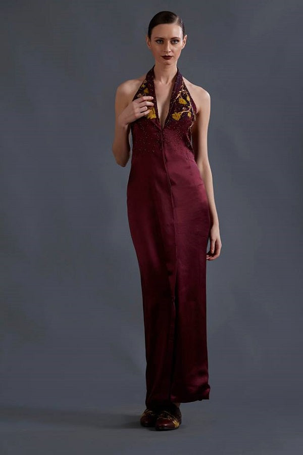 Wine Satin Gown