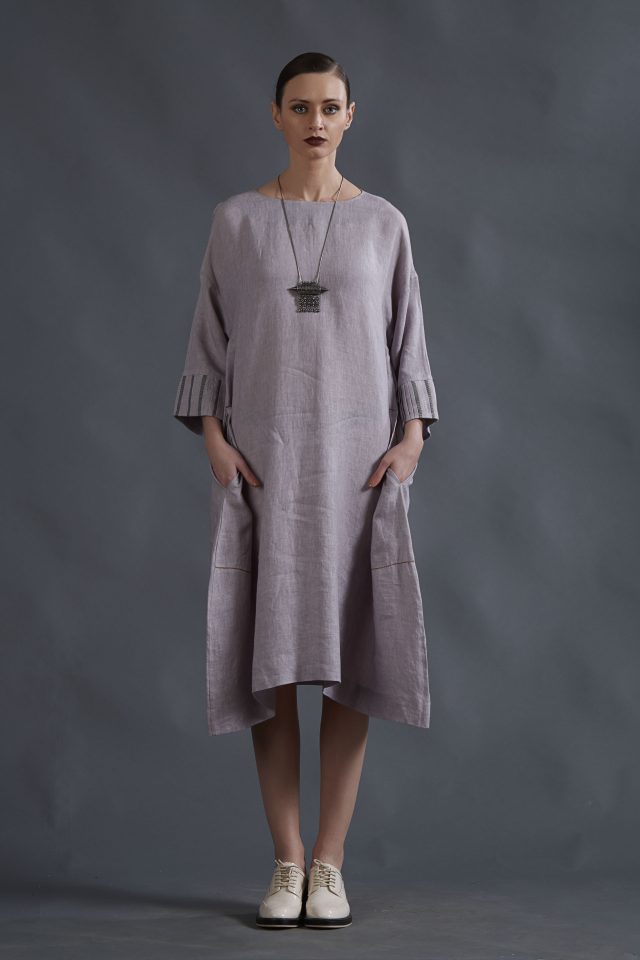 GREY LINEN TUNIC DRESS