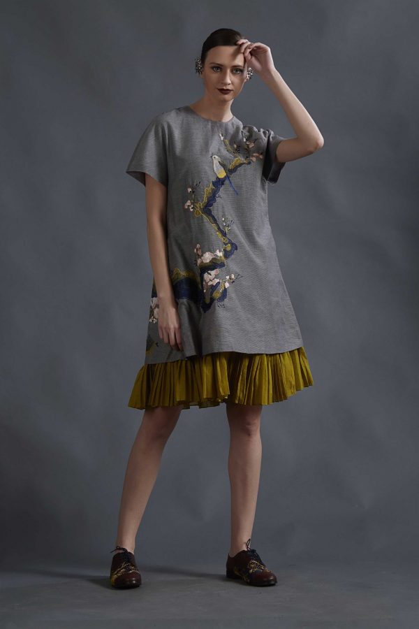 GREY CHANDERI DRESS