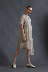 DOUBLE LAYER TAUPE SILK ORGANZA DRESS