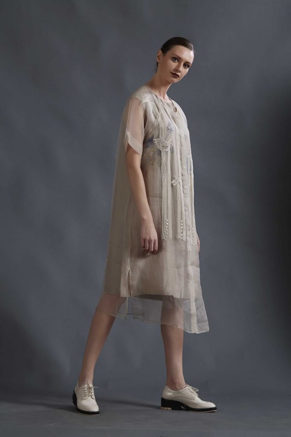 DOUBLE LAYER TAUPE SILK ORGANZA DRESS