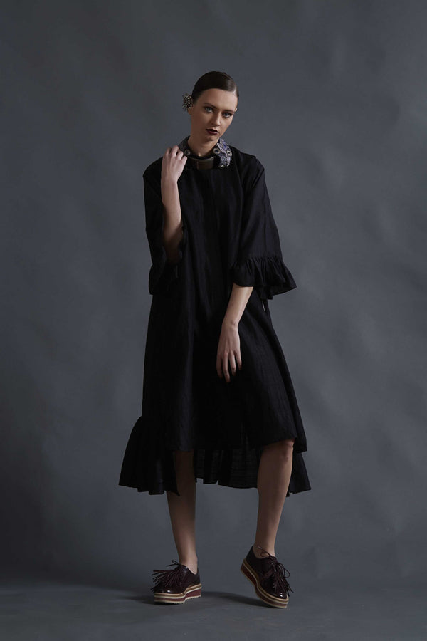 BLACK SILK LINEN DRESS