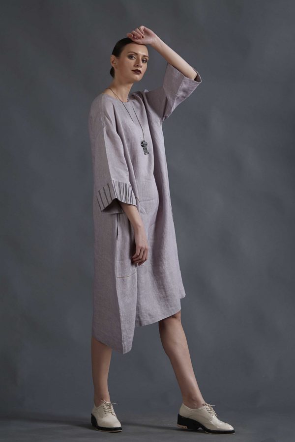 GREY LINEN TUNIC DRESS