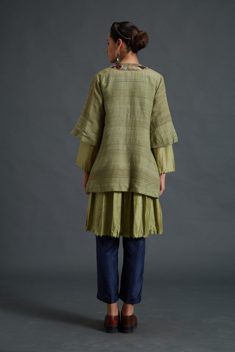 Chanderi Kurti and Habutai Silk Cropped Pants Set up with Jacket