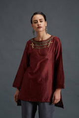 Chanderi Kurti with Embroidered Neck