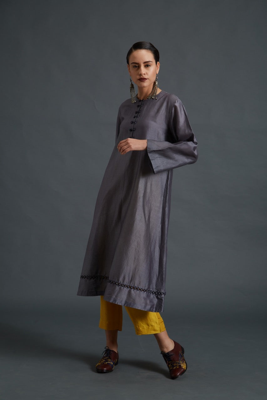 CHANDERI KURTI & HABUTAI SILK CROPPED PANTS (SET)