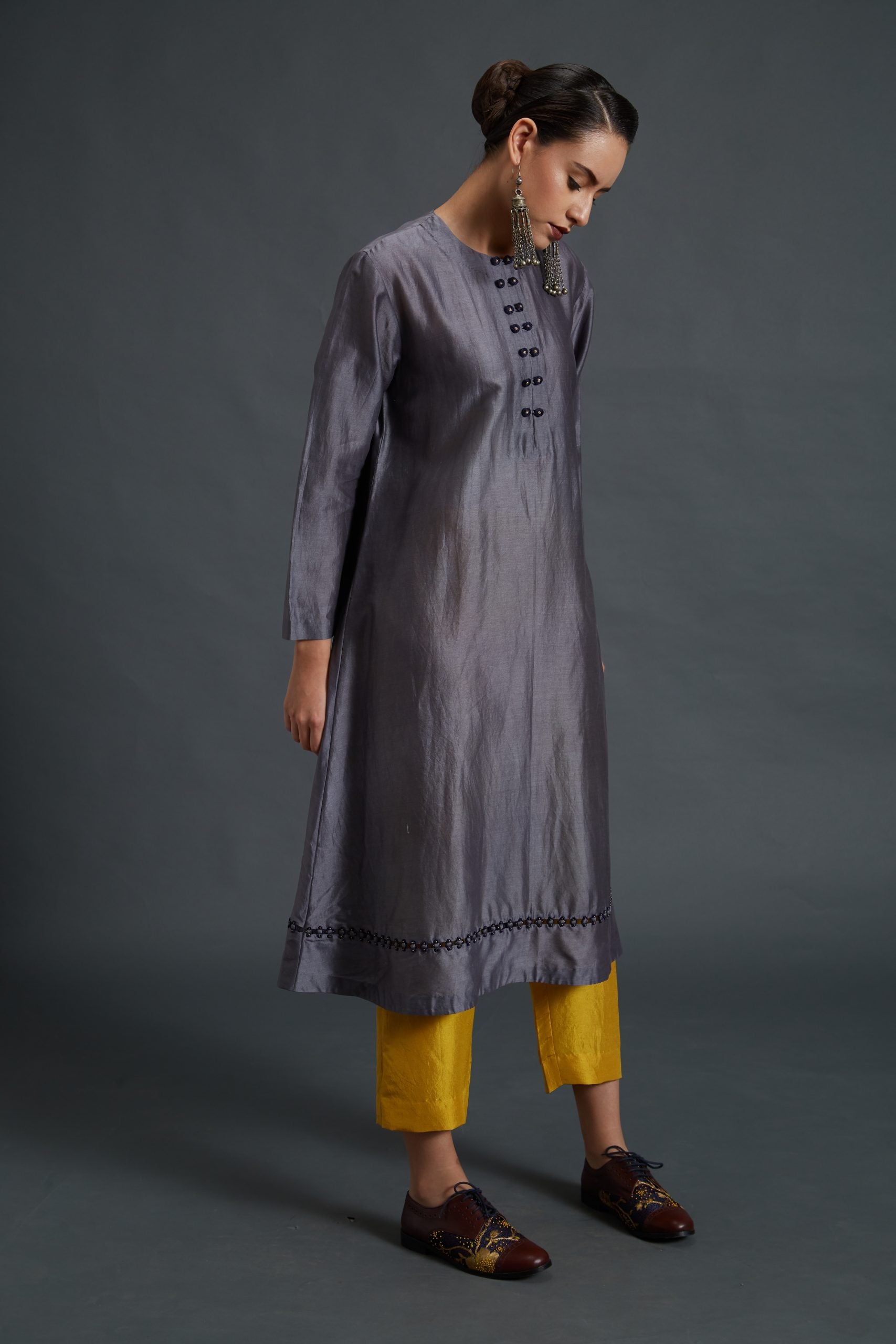 CHANDERI KURTI & HABUTAI SILK CROPPED PANTS (SET)