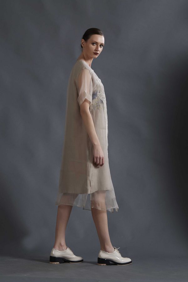 DOUBLE LAYER TAUPE SILK ORGANZA DRESS