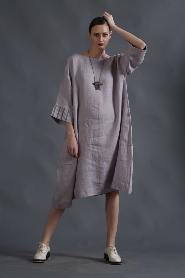 GREY LINEN TUNIC DRESS